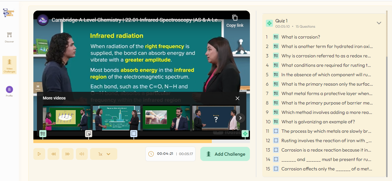 Video Quizzes with Challenges